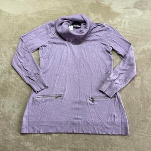 NY&CO Womens L Purple Cowel Neck Long Sweater Dress Knit Front Zipper Accent NWT